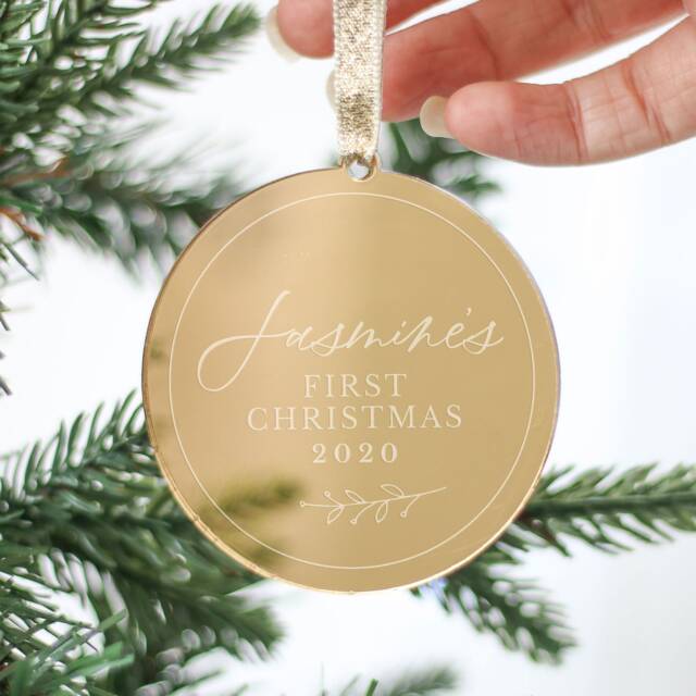Personalised Baby's First Christmas, Rose Gold, Silver Christmas Tree Decoration Bauble, Secret Santa Gift Idea - image 1