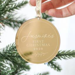 Personalised Baby's First Christmas, Rose Gold, Silver Christmas Tree Decoration Bauble, Secret Santa Gift Idea