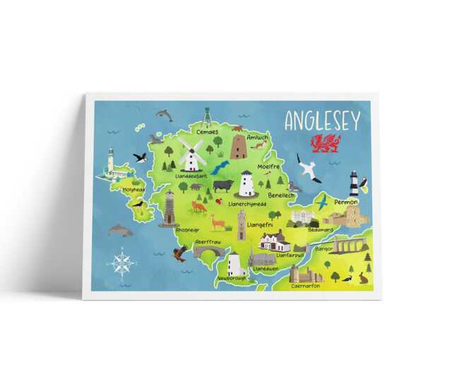 Cute Map Of Anglesey Poster - Illustrated Wales Wall Art A4 - A1 Travel Print 180Gsm Matt Or 200Gsm Satin - image 1