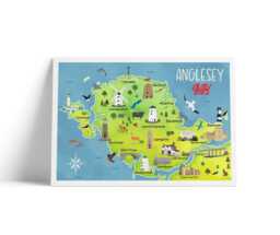 Cute Map Of Anglesey Poster - Illustrated Wales Wall Art A4 - A1 Travel Print 180Gsm Matt Or 200Gsm Satin - thumbnail 1
