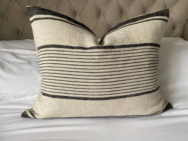 striped Linen Bolster Pillow Cover, Boho Neutral Woven Cushion, Extra Large Lumbar Home Decor - image 1
