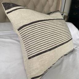 striped Linen Bolster Pillow Cover, Boho Neutral Woven Cushion, Extra Large Lumbar Home Decor - thumbnail 3