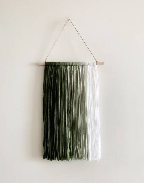 Ombre Green Yarn Macrame Wall Hanging On Wood Rod - image 1