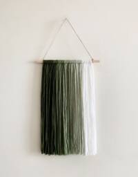 Ombre Green Yarn Macrame Wall Hanging On Wood Rod - thumbnail 1