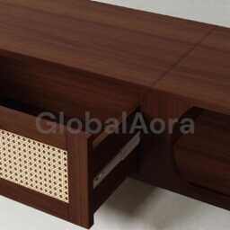 Tv Console Table, Rattan Door Stand With Solid Wood Storage, Rustic Media Cabinet For Living Room, Natural Entertainment Center - thumbnail 4