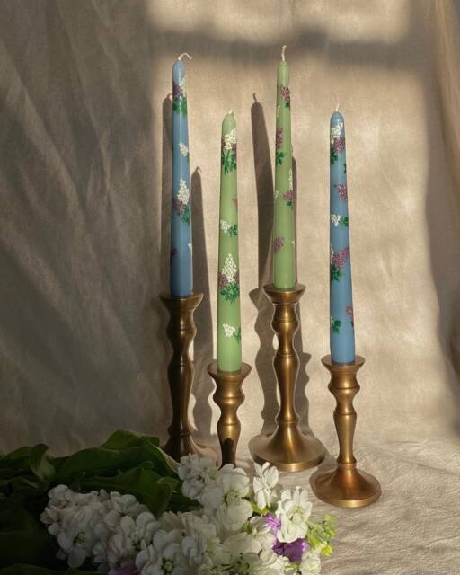 Hand Painted Lilac Candle Pastel Green Or Blue Bespoke Decor - image 1
