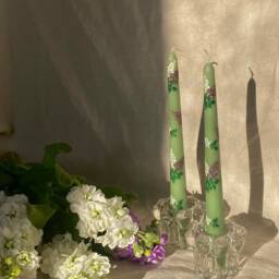 Hand Painted Lilac Candle Pastel Green Or Blue Bespoke Decor - thumbnail 2