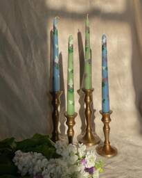 Hand Painted Lilac Candle Pastel Green Or Blue Bespoke Decor - thumbnail 1