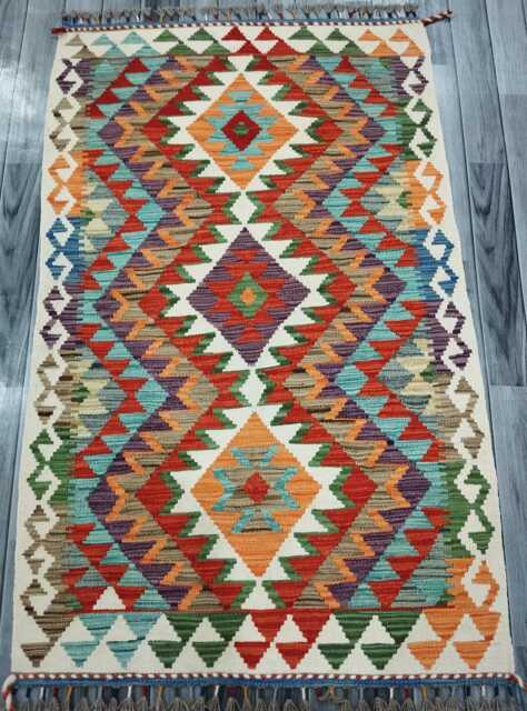 Classic Rug, Handmade Artisan Afghan Turkish Scandinavian Navajo Bohemian Wool Flatweave Multicolour Kilim Rug 155x98 cm - image 1