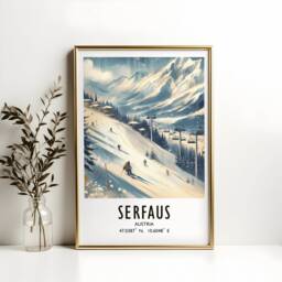 Serfaus Poster Print - Watercolour Ski Alpine Art - Travel Wall Artwork Skiing Gifts Austrian Alps Decor Resort Snowboarding Gift - thumbnail 1