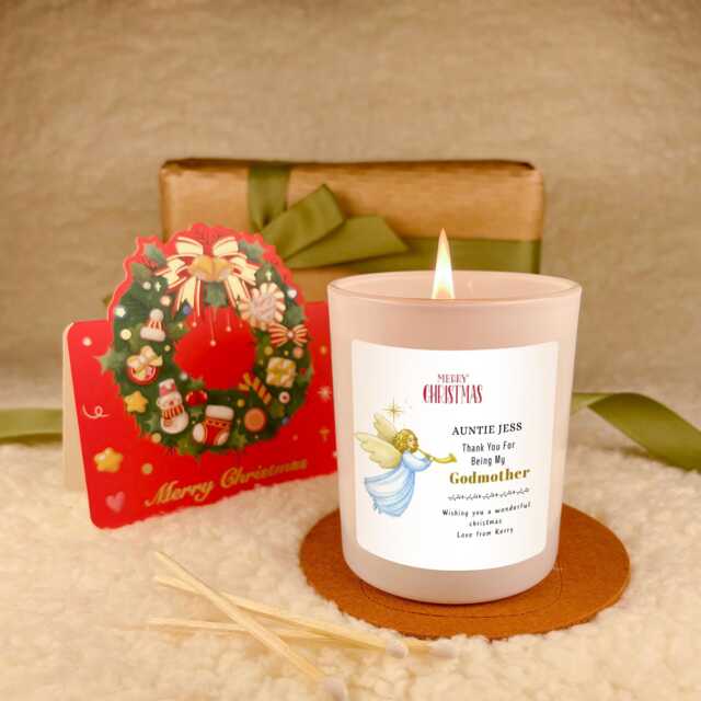 Personalised Thank You Godmother Christmas Candle Gift Set- Xmas For Godmother- Scented With Free Card & Matches - image 1