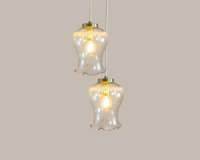 Yugochic Pendant Chandelier Mcm Hanging Light Mini Vintage Ceiling Small Fixture Retro Glass Gold Brass Set Of Two - image 1