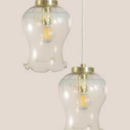 Yugochic Pendant Chandelier Mcm Hanging Light Mini Vintage Ceiling Small Fixture Retro Glass Gold Brass Set Of Two - thumbnail 2