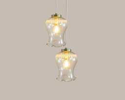 Yugochic Pendant Chandelier Mcm Hanging Light Mini Vintage Ceiling Small Fixture Retro Glass Gold Brass Set Of Two - thumbnail 1