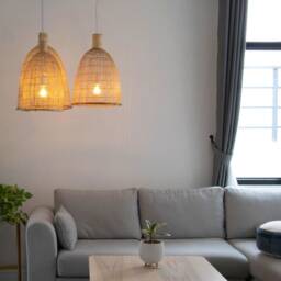 3 Bamboo Basket Pendant Lights - Natural Woven Lampshade, Boho Lighting - thumbnail 2