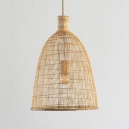 3 Bamboo Basket Pendant Lights - Natural Woven Lampshade, Boho Lighting - thumbnail 3