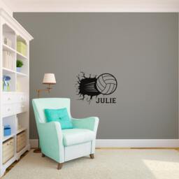 Personalized Volleyball Smashing Through The Wall With Name - Sticker Vinyl Decal - thumbnail 2