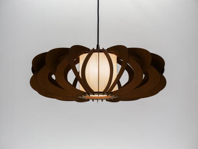 Brown Poeny Glass, Wood Ceiling Light, Scandinavian Pendant, Style, Plywood Chandelier, Pendant Light Brada - image 1