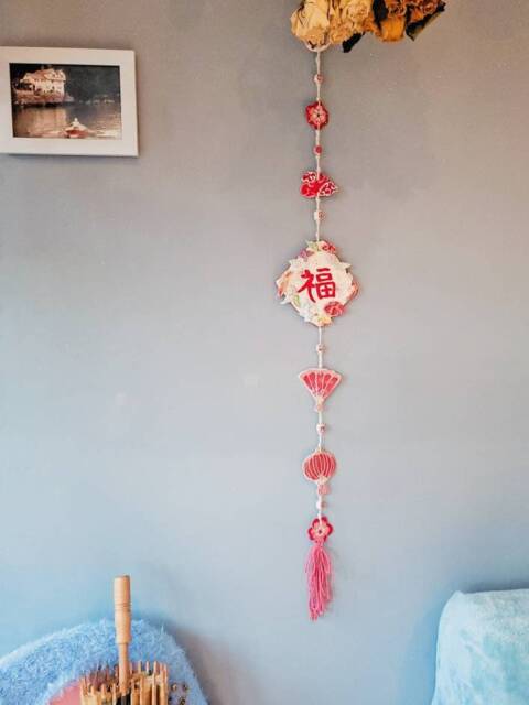 The Fortune Ceramic Handmade Wall Hanging Fu. ???. Art, Wall D??cor. Chinese New Year. Fan Lantern Blossom Lucky Cloud. Pottery Gift - image 1