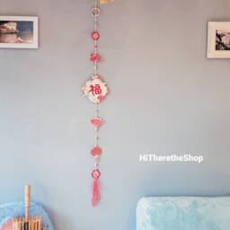 The Fortune Ceramic Handmade Wall Hanging Fu. ???. Art, Wall D??cor. Chinese New Year. Fan Lantern Blossom Lucky Cloud. Pottery Gift - thumbnail 3
