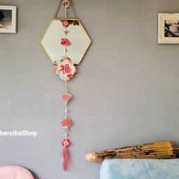 The Fortune Ceramic Handmade Wall Hanging Fu. ???. Art, Wall D??cor. Chinese New Year. Fan Lantern Blossom Lucky Cloud. Pottery Gift - thumbnail 2
