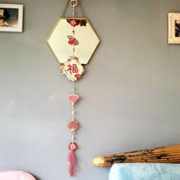 The Fortune Ceramic Handmade Wall Hanging Fu. ???. Art, Wall D??cor. Chinese New Year. Fan Lantern Blossom Lucky Cloud. Pottery Gift - thumbnail 4