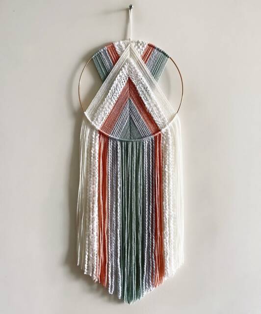 Pastel Yarn Hoop Wall Hanging, Modern Boho Nursery Decor - image 1
