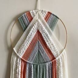 Pastel Yarn Hoop Wall Hanging, Modern Boho Nursery Decor - thumbnail 2