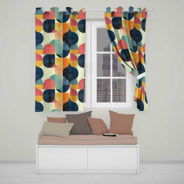 Modern Abstract Geometric Blocks Color Texture Pattern Seamless Readymade Eyelet Ring Top Thermal 100% Blackout Curtains - image 1