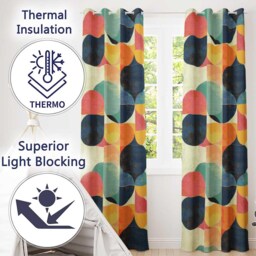 Modern Abstract Geometric Blocks Color Texture Pattern Seamless Readymade Eyelet Ring Top Thermal 100% Blackout Curtains - thumbnail 3