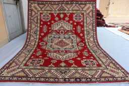 5'2x6'10 Ft Afghan Kazak Hand Knotted Area Rug - New Luxury Rug Medallion Turkish Geometric Rug, For Livingroom - thumbnail 1