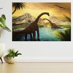 Landscape With Dinosaur Mountains 3D View Wall Sticker Poster Decal A907 - thumbnail 2