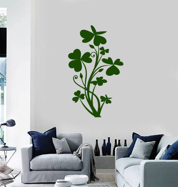 Wall Vinyl Decal Floral Ornament Clover Plant Flower Shamrock Symbol Modern Abstract Home Art Decor - #1237Di - image 1