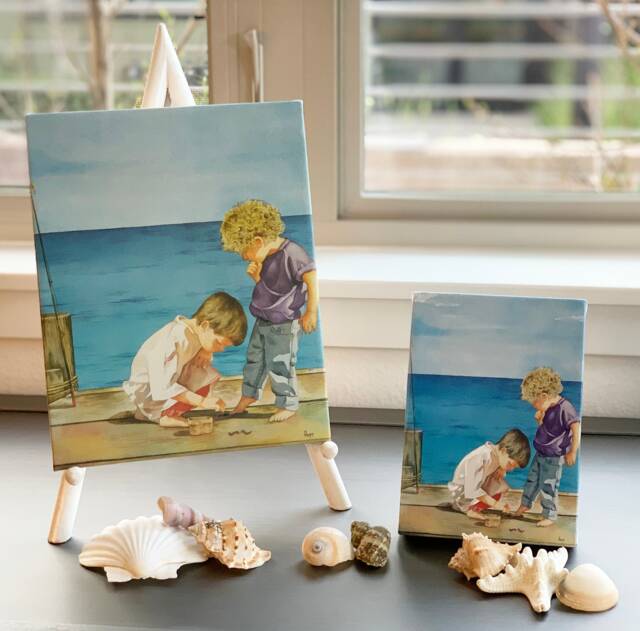 Little Fisherman - Watercolor Canvas Print Wall Art Painting Beach 8x10 5x7 Home Decor - image 1