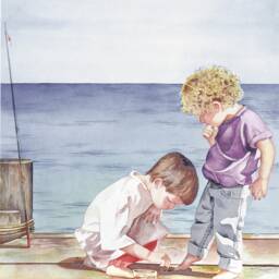 Little Fisherman - Watercolor Canvas Print Wall Art Painting Beach 8x10 5x7 Home Decor - thumbnail 2