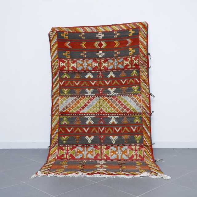 Handmade Berber Rug Vintage Moroccan Wool Carpet - 8x4.5 Ft - image 1