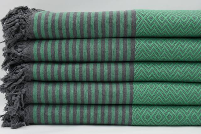 "Green Diamond Blanket, Turkish Throw, Handmade Blanket, Beach Throw, 79""x103" - image 1