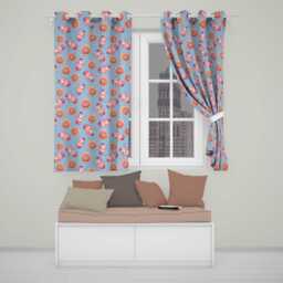 Cute Kawaii Donut & Strawberry Drink Seamless Pattern Blue Background Readymade Eyelet Ring Top Thermal 100% Blackout Curtains