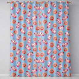 Cute Kawaii Donut & Strawberry Drink Seamless Pattern Blue Background Readymade Eyelet Ring Top Thermal 100% Blackout Curtains - thumbnail 2
