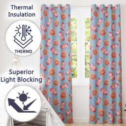 Cute Kawaii Donut & Strawberry Drink Seamless Pattern Blue Background Readymade Eyelet Ring Top Thermal 100% Blackout Curtains - thumbnail 3
