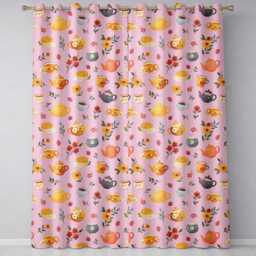 Vintage Teapot Floral Tea Cups Strawberry Garden Rose Background Seamless Pattern Readymade Eyelet Ring Top Thermal 100% Blackout Curtains - thumbnail 2