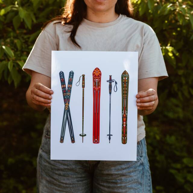 Nordic Skis Art Print Minimalist Cabin Decor - image 1