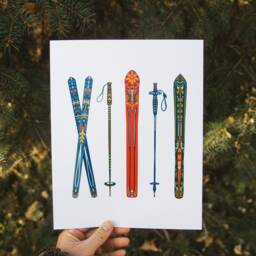 Nordic Skis Art Print Minimalist Cabin Decor - thumbnail 3