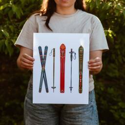 Nordic Skis Art Print Minimalist Cabin Decor - thumbnail 1