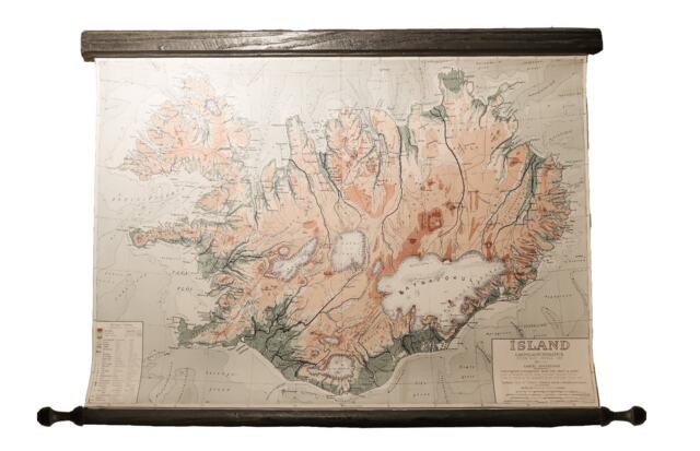 Vintage Iceland Map Art Print Birch Wood Frame, Detailed Canvas - image 1