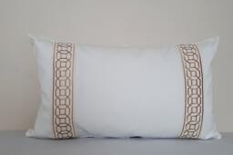 Linen Lumbar Pillow Cover With Beige Fretwork Trim , Decorative Cushion Cover, All Size , Home Decor Usa Free Shipping - thumbnail 1