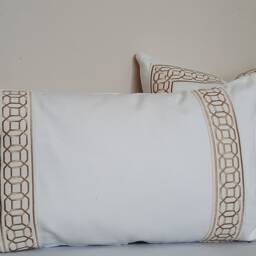 Linen Lumbar Pillow Cover With Beige Fretwork Trim , Decorative Cushion Cover, All Size , Home Decor Usa Free Shipping - thumbnail 2