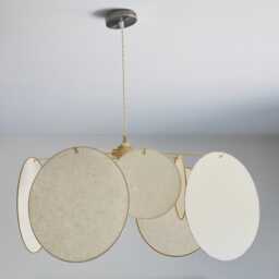 8-Round Linen & Brass Pendant Light - Designer Chandelier Kinetic Mobile Handmade - thumbnail 4