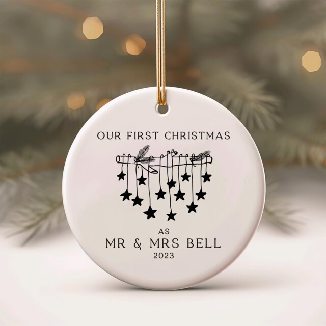 Personalised Couple First Christmas Married Ornament - Our 1St Xmas As Wedding Gift Branch With Stars - image 1