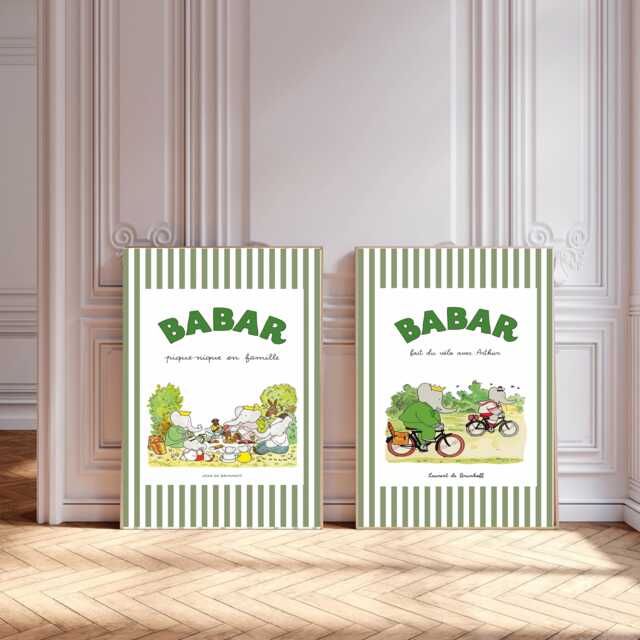 Set Of Two Babar Prints, Yoga Wall Art, Print Set, Nursery Kids Art Nursery Decor Art Prints - image 1